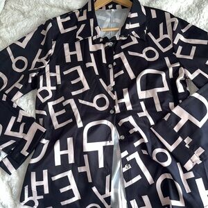 "Alphabet" long sleeved button down top